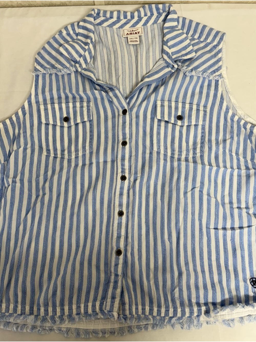 Ariat Blue and White Striped Sleeveless Button Tank